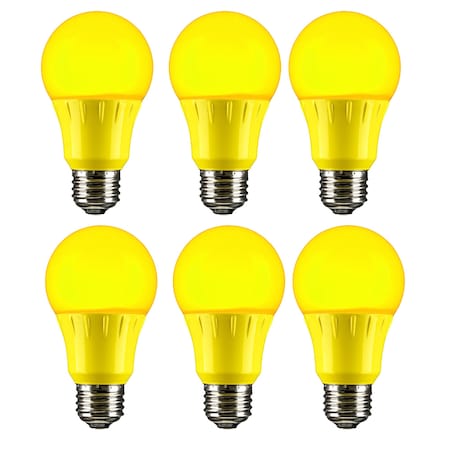 Sunlite LED A19 Colored Light Bulb, 3 Watts 25w Equivalent, E26 Medium Base, Non-Dimmable, Yellow, 6PK 41726-NS